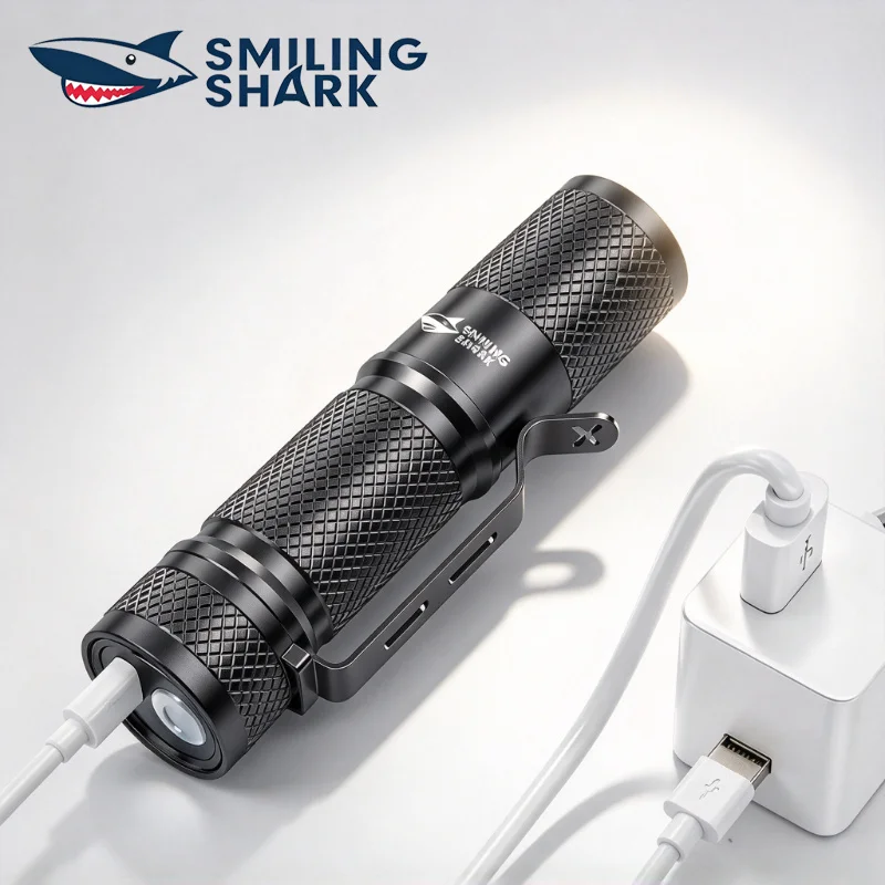 Edc Carry Clip - SMILING SHARK Ultra Starke Mini-LED-Taschenlampe USB-Aufladbar